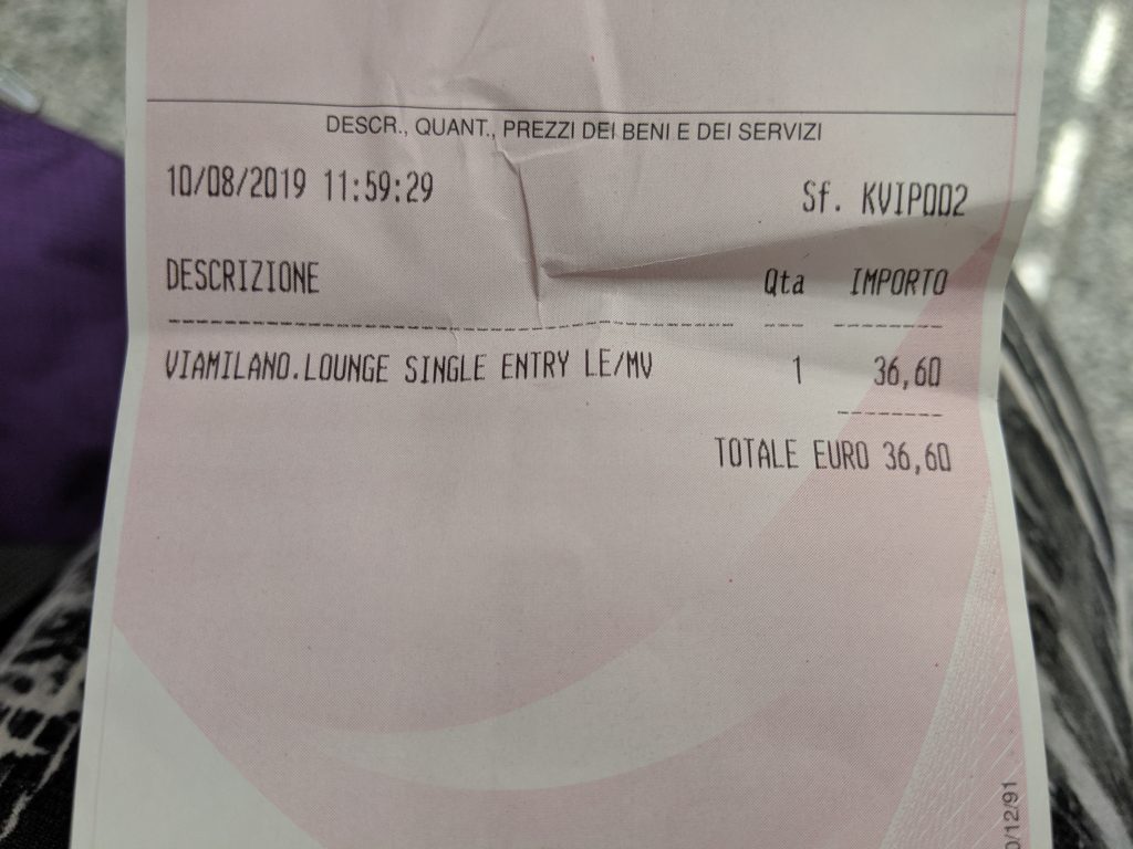 Sala Monteverdi Milan Receipt