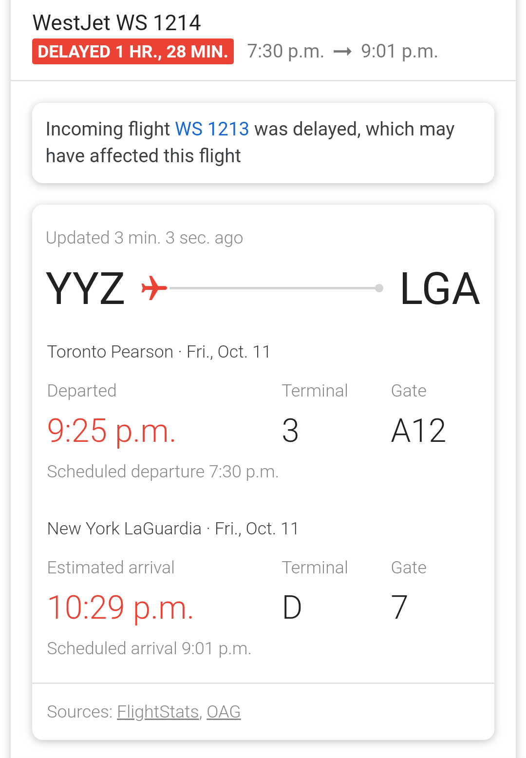 WestJet Delayed